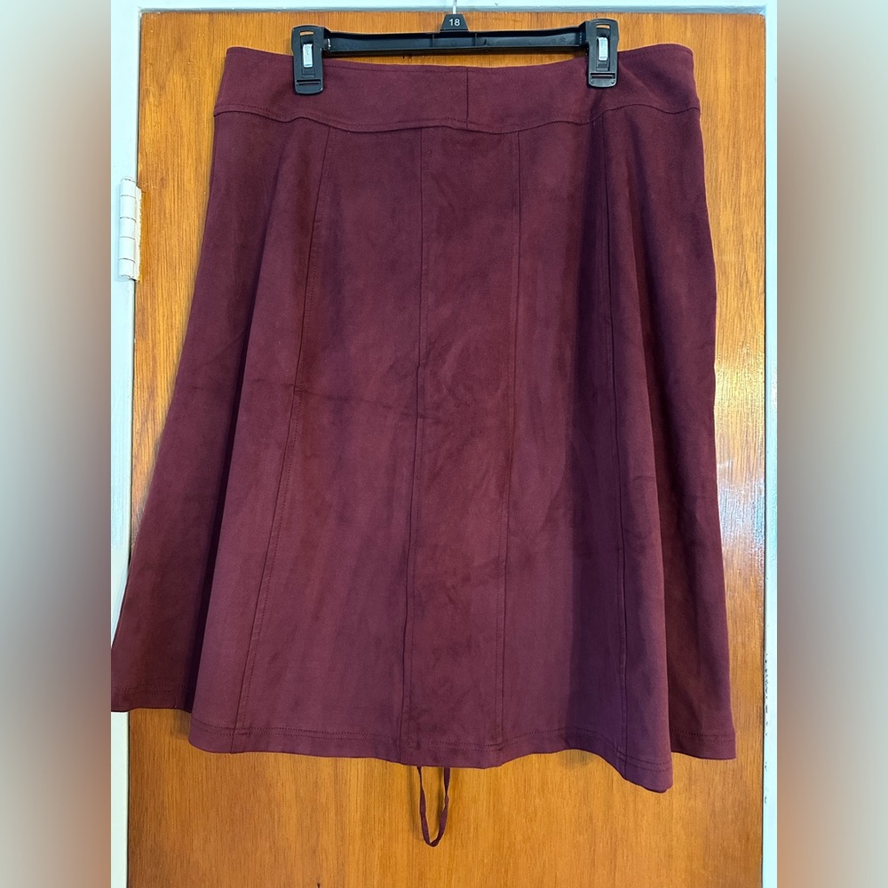 Maroon suede a-line skirt, size 16